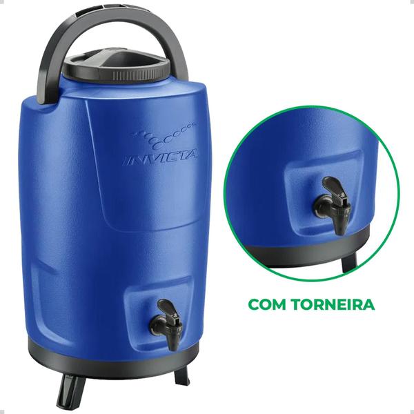 Imagem de Botijão Galão Térmico Invicta 12L Azul Escuro Água Suco Café Garrafão C/ Tripé Torneira e Alça