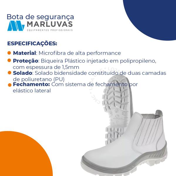 Imagem de Botina segurança ocupacional epi marluvas modelo 70b19 gibp  branco bico em pvc  com c.a