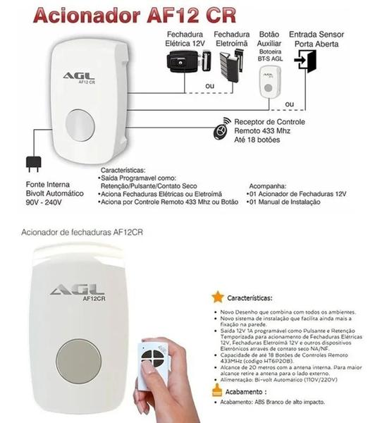 Imagem de Botoeira Receptor Para Controle Fonte 12v Para Fechadura Agl AF12CR 1510