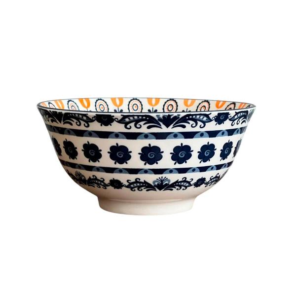 Imagem de Bowl Cerâmica Floral Azul e Laranja 15,5x7,5cm 600ml 1 unid