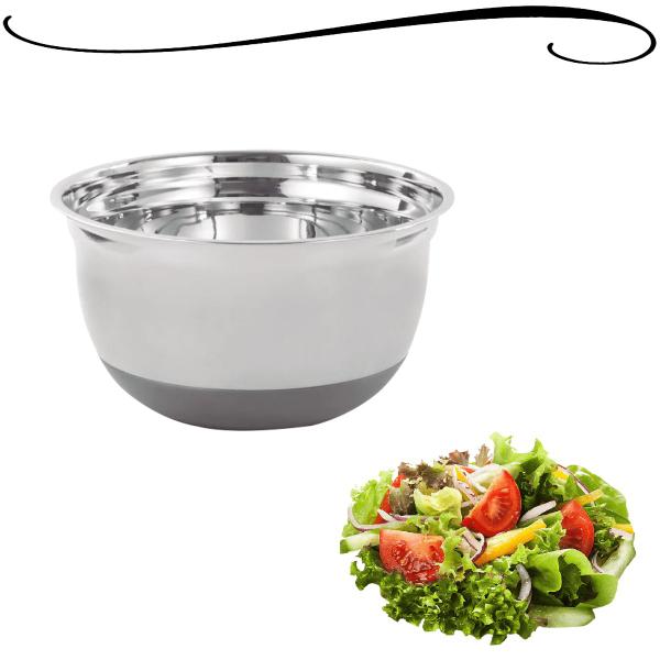 Imagem de Bowl de Aço Inox e Silicone Saladeira Bacia Tigela Profissional Multiuso