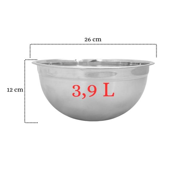 Imagem de Bowl De Aço Inoxidável German Para Confeitaria Bolos Com 3,9 Litros Tigela