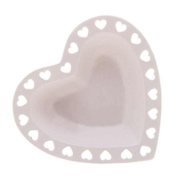 Bowl de Coração de Cerâmica com Borda Vazada Branco 19,2 cm - Lyor Imagem de Bowl de Coração de Cerâmica com Borda Vazada Branco 19,2 cm