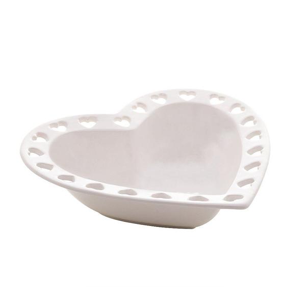Bowl de Coração de Cerâmica com Borda Vazada Branco 19,2 cm - Lyor Imagem de Bowl de Coração de Cerâmica com Borda Vazada Branco 19,2 cm