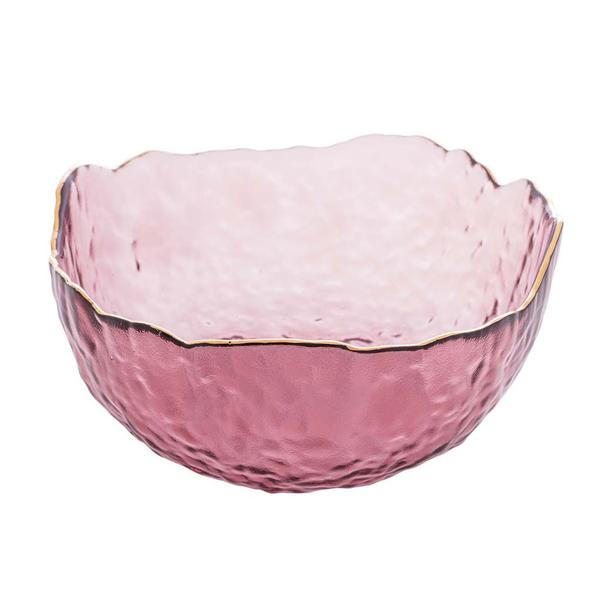 Imagem de Bowl de Cristal de Chumbo Martelado com Borda Dourada Rosa Taj 16,5x8cm