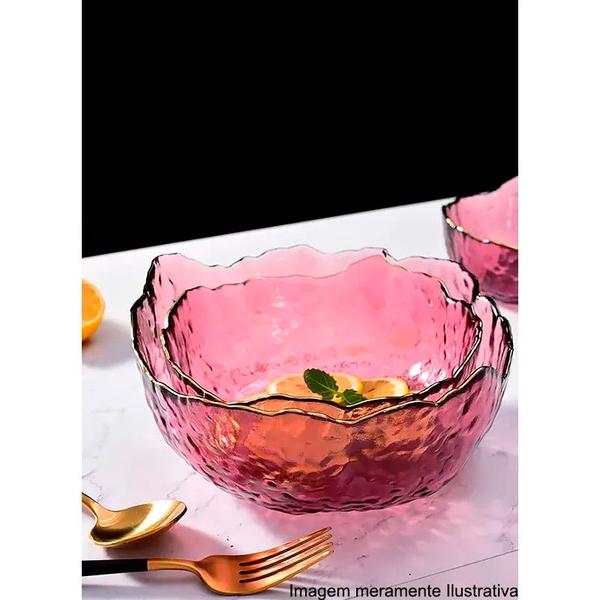 Imagem de Bowl de Cristal Martelado com Borda Dourada Taj Rosa 19x10cm 28955 - Wolff