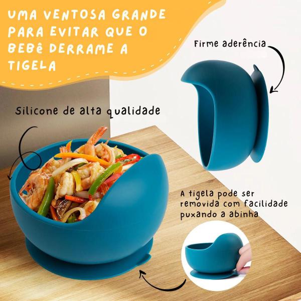 Imagem de Bowl de Silicone com Ventosa Pote para Papinha Pratinho Infantil Refeição Introdução Alimentar do Bebê