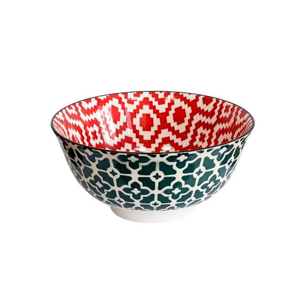 Imagem de Bowl em Cerâmica Geométrico Vermelho 15,5x7,5cm 600ml 1 unid