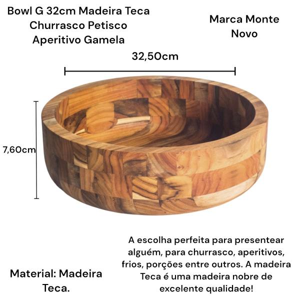 Imagem de Bowl G 32cm Madeira Teca Churrasco Petisco Aperitivo Gamela 