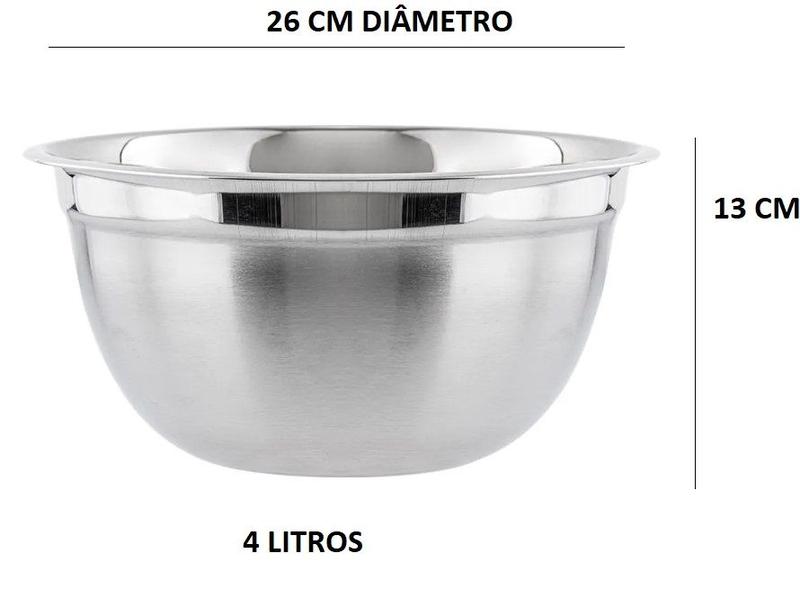 Imagem de Bowl Inox Tigela Conjunto 3 Pçs Vasilha Fundo Profissional