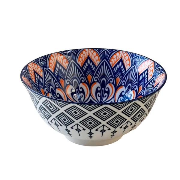 Imagem de Bowl Pote em Cerâmica Mandala Laranja e Azul 600ml - 1 unid.
