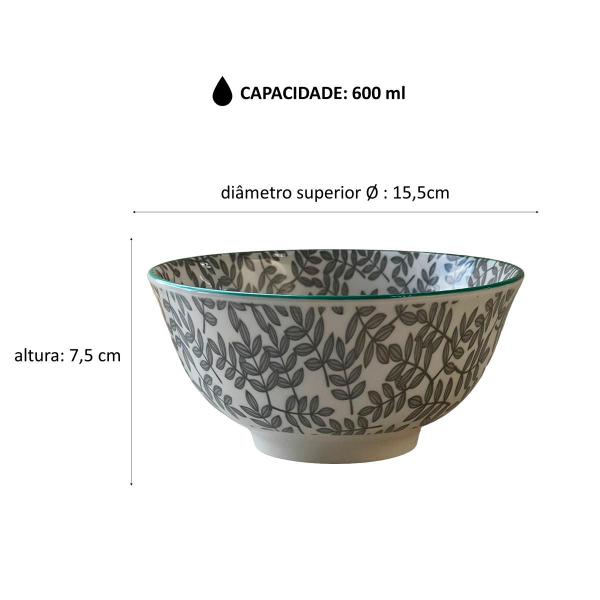 Imagem de Bowl Pote em Cerâmica Ramos Cinza e Branco 600ml - 1 unid.