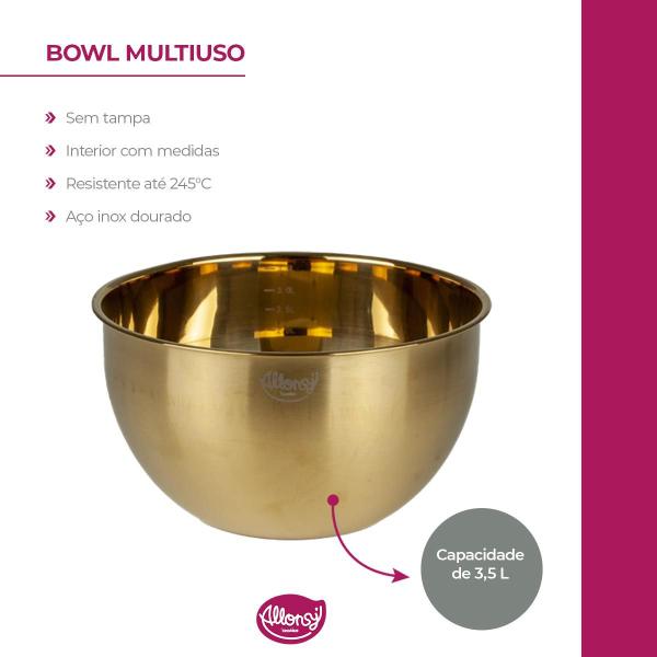 Imagem de Bowl Tigela de cozinha Multiuso de Inox 3,5L com medidas Dourado Preparar Armazenar Servir