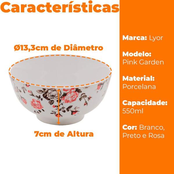 Imagem de Bowl Tigela de Porcelana Pink Garden 13x7cm 500ml - Lyor