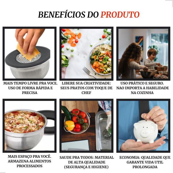 Imagem de Bowl Tigela Inox Legumes Queijo + Espremedor De Fruta Oferta