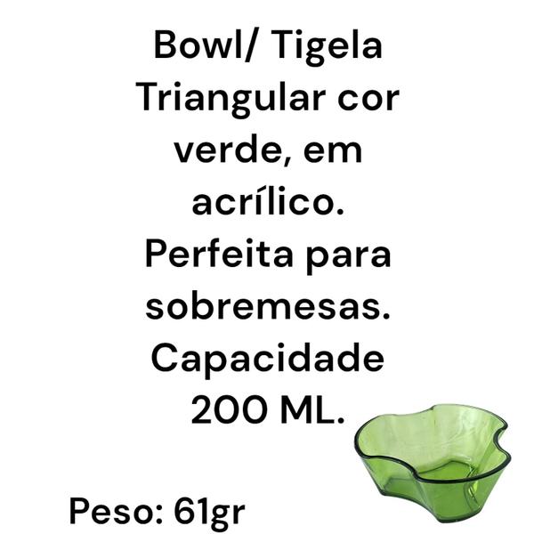 Imagem de BOWL TRIANGULAR VERDE 11x5x12,3CM 220ML ACRILICO TIGELA SOBREMESA CUMBUCA 197