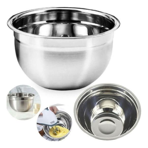 Imagem de Bowl Vasilha Misturadora Tigela Prática Aço Inoxidável 22cm 1,8L Redonda Saladeira Bolo Pão Receitas Sobremesa Frutas Cu