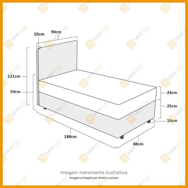 Imagem de Box + Cabeceira Cassis e Colchão Solteiro - Ortobom - Light Ortopédico - 88x188x59cm Preto