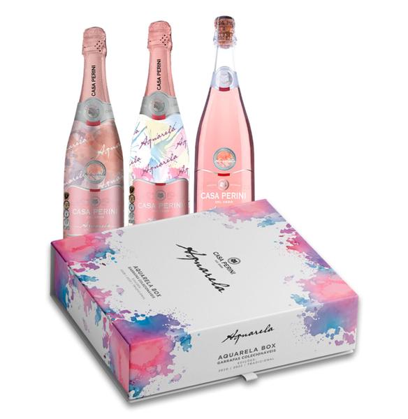 Box Casa Perini Espumante Aquarela Moscatel Rosé 750ml cada Imagem de Box Casa Perini Espumante Aquarela Moscatel Rosé 750ml cada