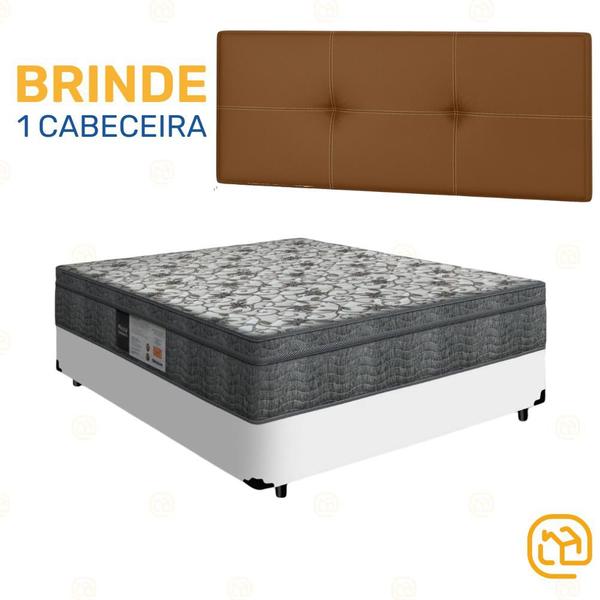 Imagem de Box Casal Branco + Cabeceira Painel Iris Marrom + Colchão De Molas Physical Nanolastic 138cm