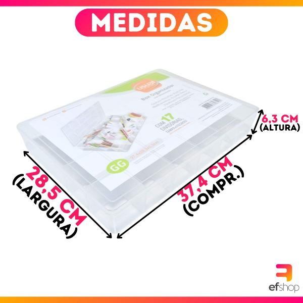 Imagem de Box Plástica Organizadora 37x27 c/ 17 Compartimentos Ideal p/ Joias Bijuterias Artigos de Pesca