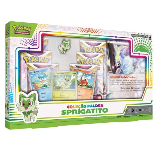 Imagem de Box Pokemon Coleção Paldea Sprigatito 40 Cartas Broche Copag