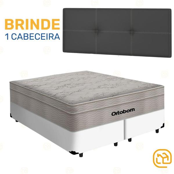 Imagem de Box Queen Branco + Cabeceira Painel Iris Preta + Colchão De Molas AirTech SpringPocket 158cm