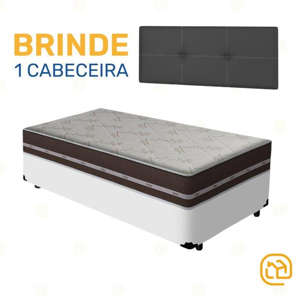 Imagem de Box Solteiro Branca + Cabeceira Painel Iris Preta + Colchão Classic Superlastic 88cm