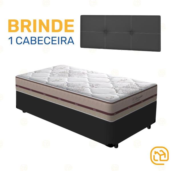 Imagem de Box Solteiro Preta + Cabeceira Painel Iris Preta + Colchão Classic Molas Ensacadas 88cm