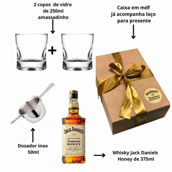 Imagem de Box Whisky Jack Daniels Honey Mel 375Ml + 2 Copos + Dosador