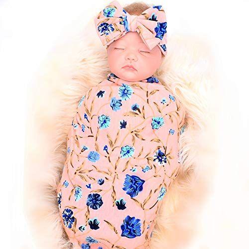 Imagem de BQUBO Newborn Floral Recebendo Cobertores 3 Conjuntos Recém-Nascidos Bebê Swaddling com Bandanas de Arco Sleepsack Criança Quente