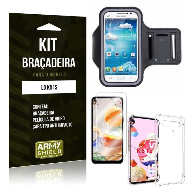 Imagem de Braçadeira Sporte LG K51s + Capinha Anti Impacto + Película de Vidro - Armyshield