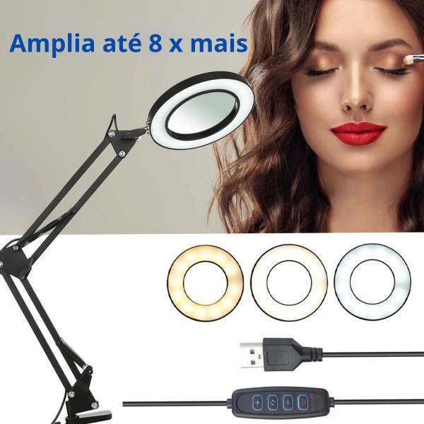 Imagem de Braço Articulado Mesa Lupa Com Led Ring Light 6 Polegada