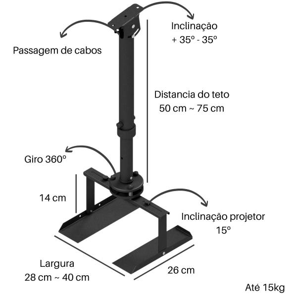 Imagem de Braço Datashow Projetor Ajuste Telescópico C/ Inclinação de Teto Bandeja Preto