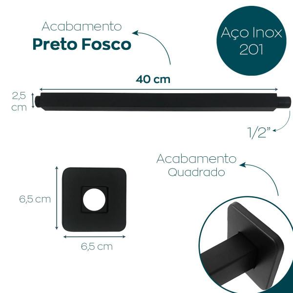 Imagem de Braço De Chuveiro Preto Teto Inox 40cm Ducha Vertical Haste Tubo Suporte Quadrado de Teto para Ducha a Gas Banheiro Luxo Black Fosco Aço Inox 201