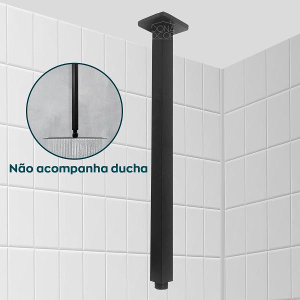 Imagem de Braço De Chuveiro Preto Teto Inox 40cm Ducha Vertical Haste Tubo Suporte Quadrado de Teto para Ducha a Gas Banheiro Luxo Black Fosco Aço Inox 201