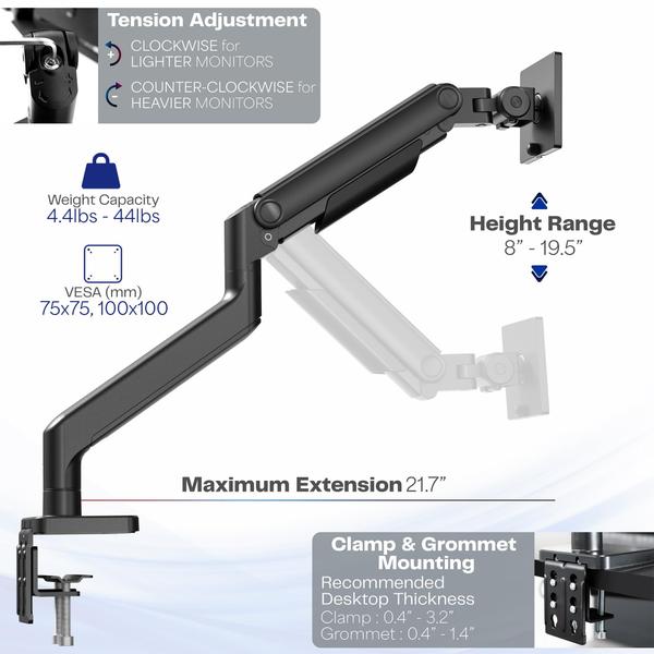 Imagem de Braço de monitor VIVO Heavy Duty Aluminium para telas de 49" de 20 kg