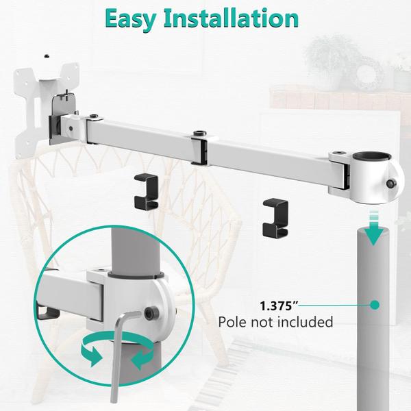 Imagem de Braço de monitor WALI Single totalmente ajustável branco de 10 kg