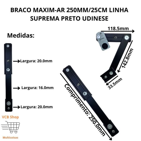 Imagem de Braco maxim-ar 250mm/25cm janela linha suprema preto udinese par