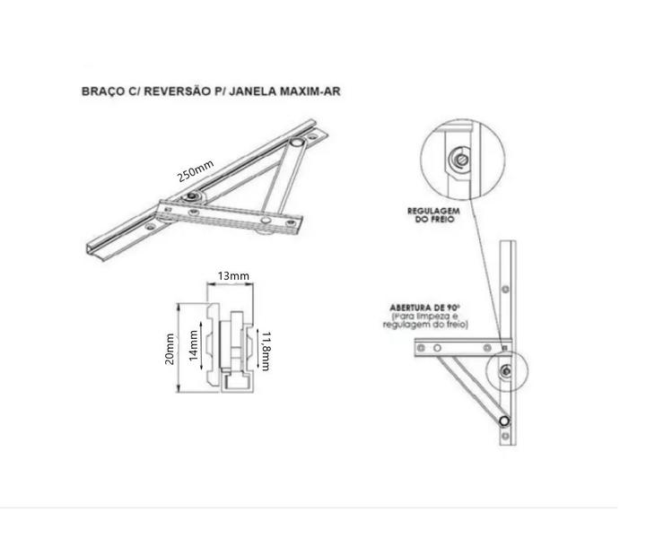 Imagem de Braço maxim-ar 25cm/250mm janela linha 25 branco par