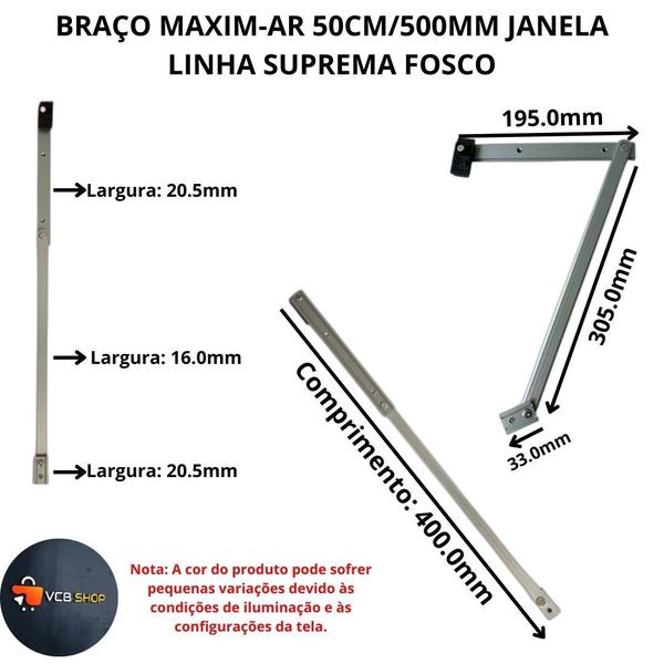 Imagem de Braço maxim-ar 50cm/500mm janela linha suprema fosco par al