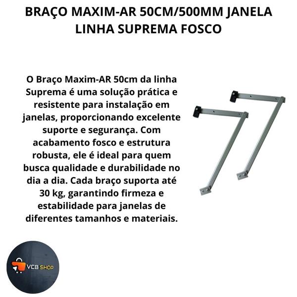Braço maxim-ar 50cm/500mm janela linha suprema fosco par al - VCB Imagem de Braço maxim-ar 50cm/500mm janela linha suprema fosco par al