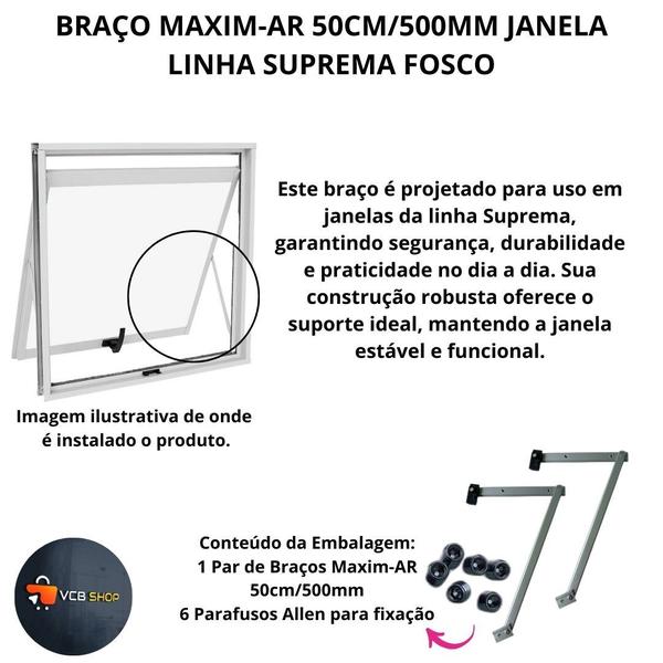 Braço maxim-ar 50cm/500mm janela linha suprema fosco par al - VCB Imagem de Braço maxim-ar 50cm/500mm janela linha suprema fosco par al
