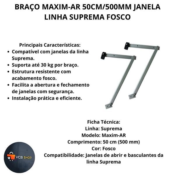 Imagem de Braço maxim-ar 50cm/500mm janela linha suprema fosco par al