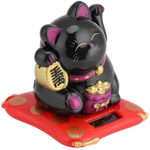 Imagem de Braço ondulante Lucky Cat movido a energia solar Maneki Neko Black