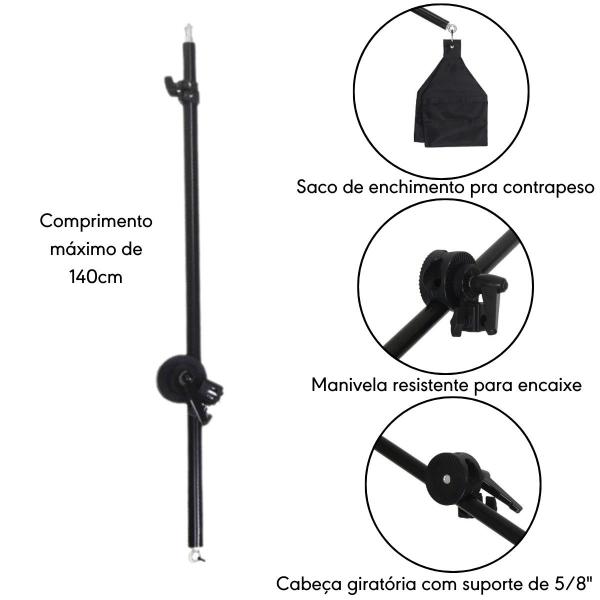 Imagem de Braço para Tripé Girafa com Contrapeso PK-BA1 e Tripé Universal 2,5m