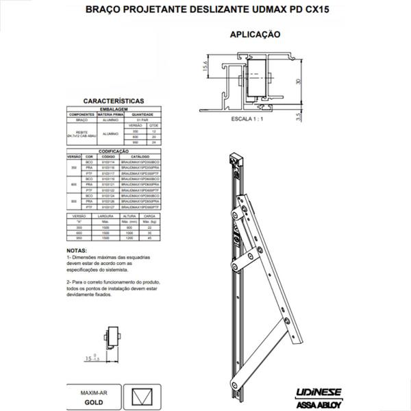 Imagem de Braço Projetante Deslizante Maximar Gold Udmax 600 Preto