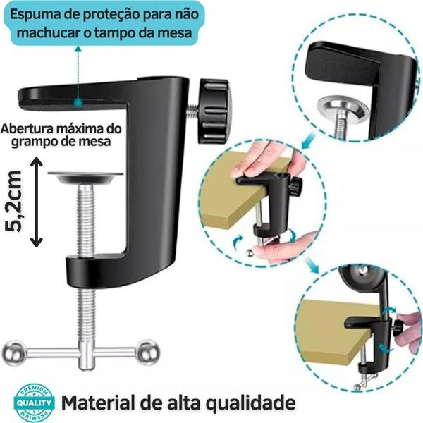 Imagem de Braço Robusto Suporte Pedestal De Mesa Para Microfone Tablet Celular + Acessórios