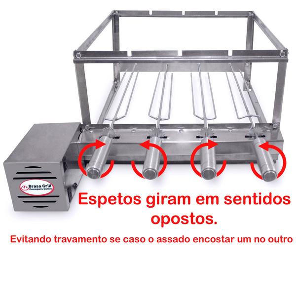 Imagem de Brasa Grill Gira 4 Espetos para Churrasqueiras Pré Moldadas 55cm + 2 Espetos Picanha + Espalha Brasa