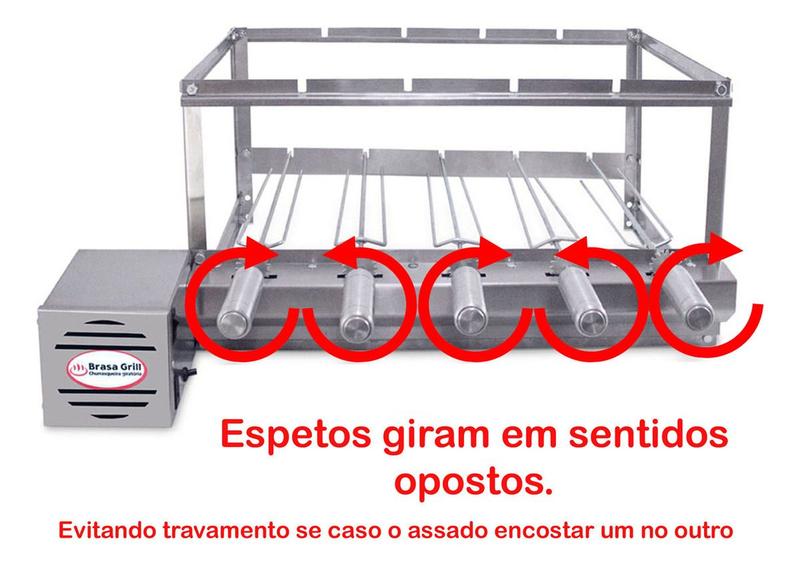 Imagem de Brasa Grill Premium Gira 5 Espetos P/ Churrasqueiras Pré Moldadas de 65cm de Espaço Interno Largura